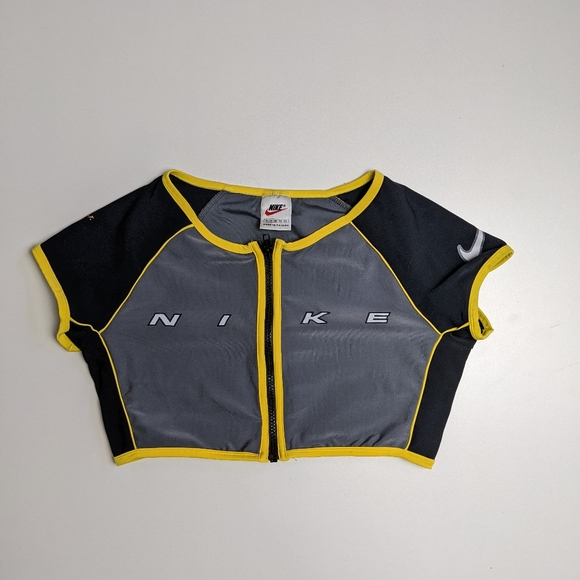 Nike Tops - Nike Black & Gray Crop Top with Yellow Trim